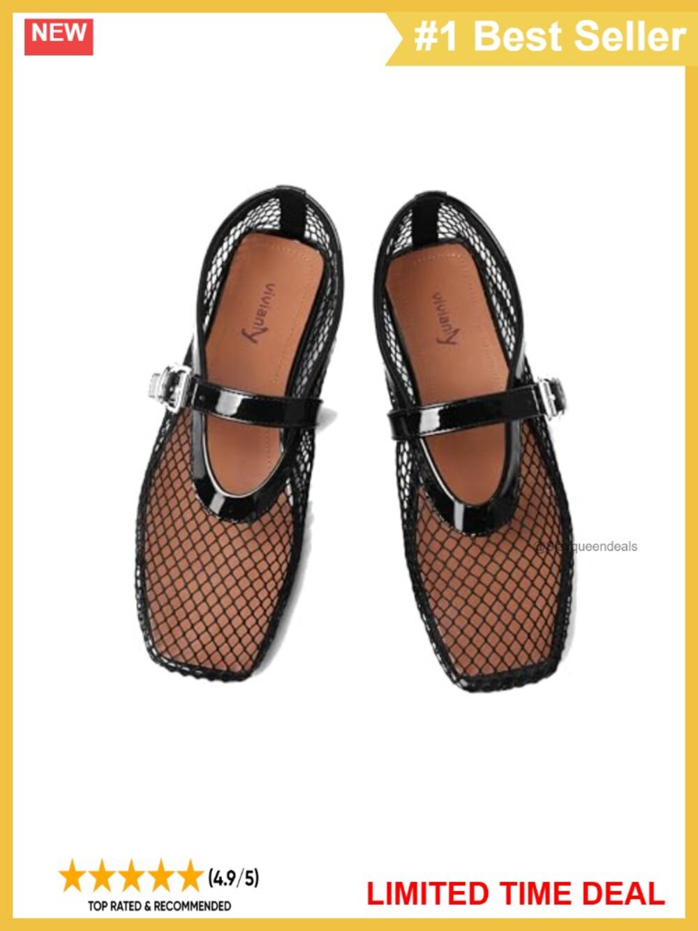 Mesh Ballet Flats Fishnet Mary Jane Slip-On Buckle Square Toe Women's Comfort